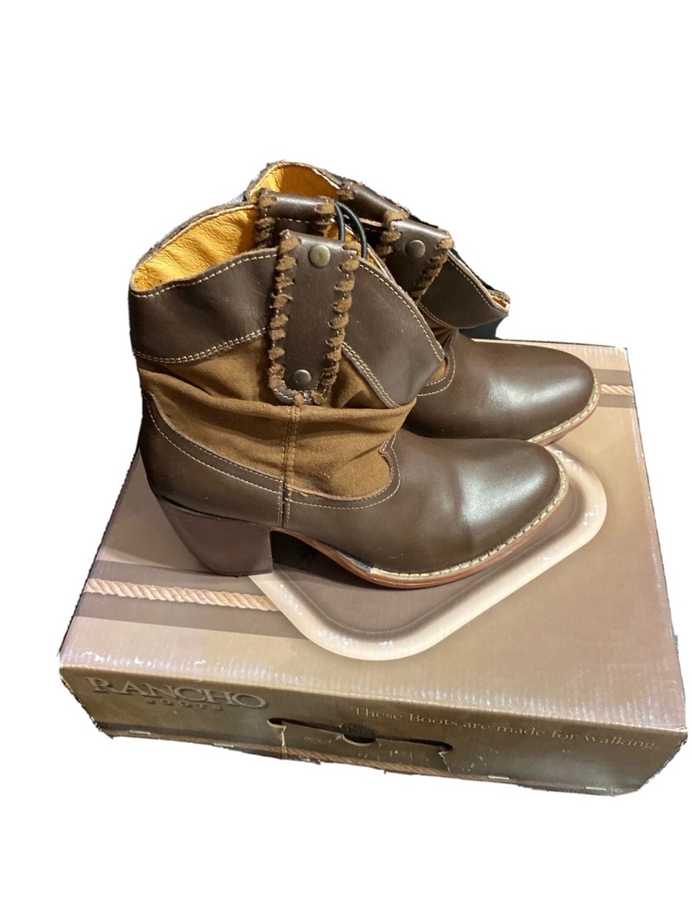 Women's Brown Leather & Fabric Ankle Boots